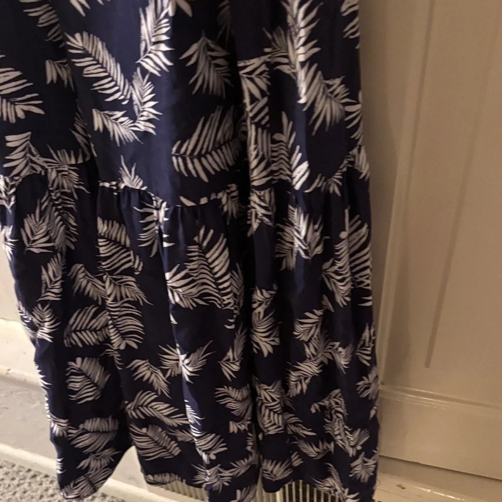Maison Jules Navy and White Leaf Maxi Dress